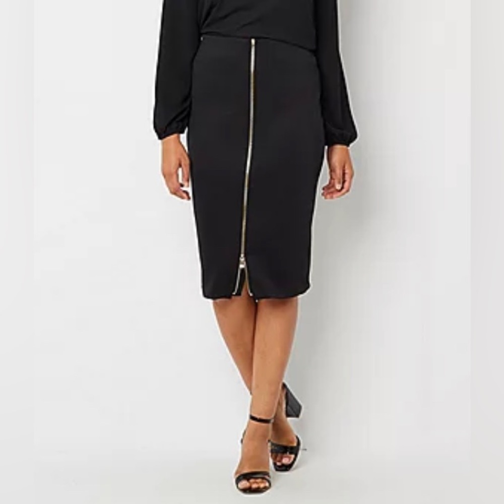 Bold Elements Black Midi Pencil Skirt Front Zipper - Picture 1 of 3
